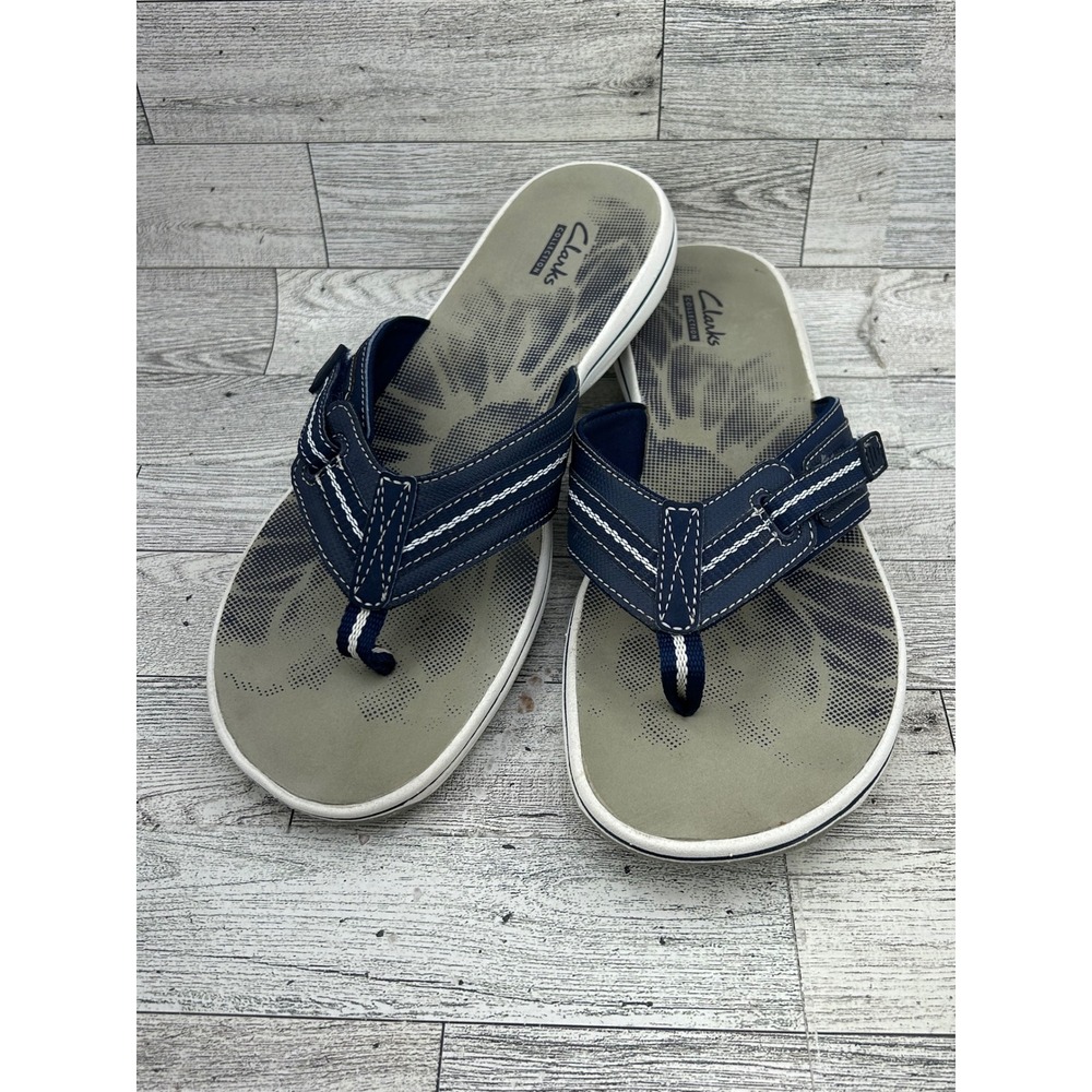 Clarks Brinkley Luma Navy Blue Grey Flip Flop Sandals Women Sz 10M 261081294075